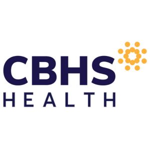 CBHS health logo: 'CBHS' in navy blue with 'health' below, next to a yellow flower-like circle design