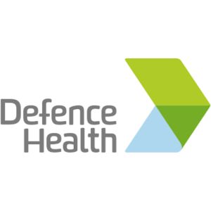 defence Health logo: gray text next to three overlapping triangles in green, blue, and light blue