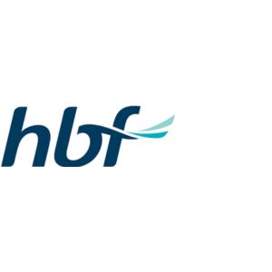 HBF logo in dark blue lowercase with a light blue and teal swoosh in the 'f' on a white background